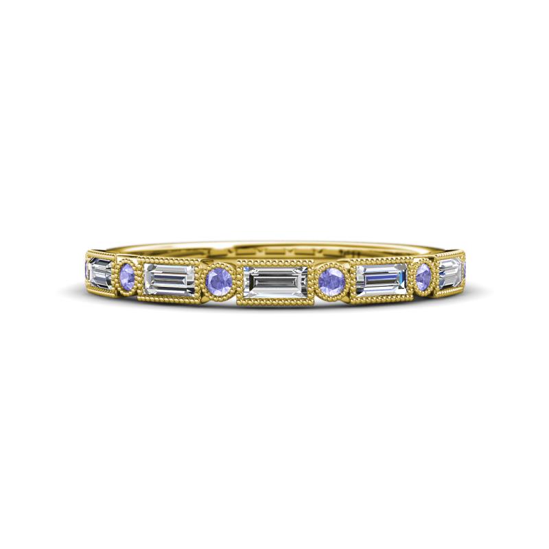 kelli Baguette Diamond and Round Tanzanite Milgrain Wedding Band 