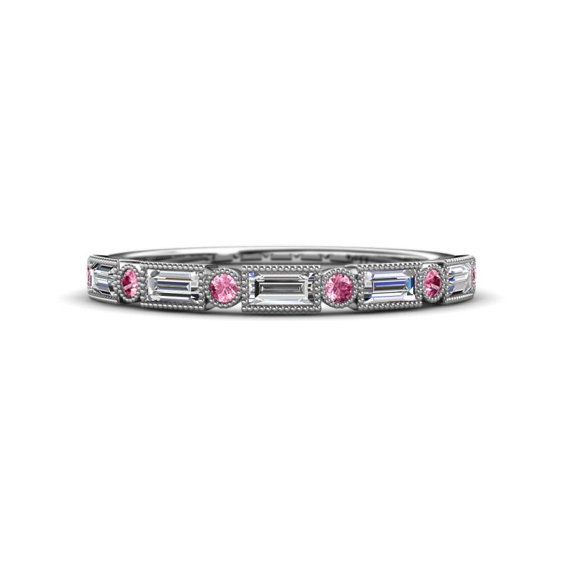 kelli Baguette Diamond and Round Pink Tourmaline Milgrain 11 Stone Wedding Band 