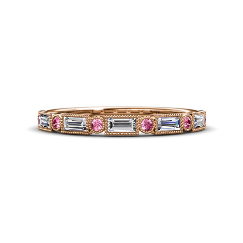 kelli Baguette Diamond and Round Pink Tourmaline Milgrain 11 Stone Wedding Band 