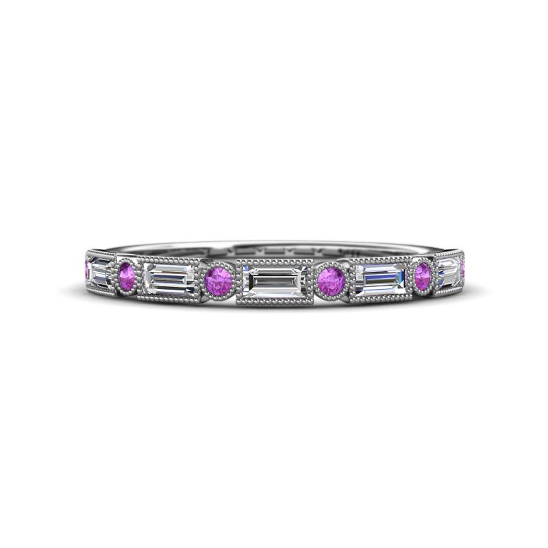 kelli Baguette Diamond and Round Amethyst Milgrain 11 Stone Wedding Band 