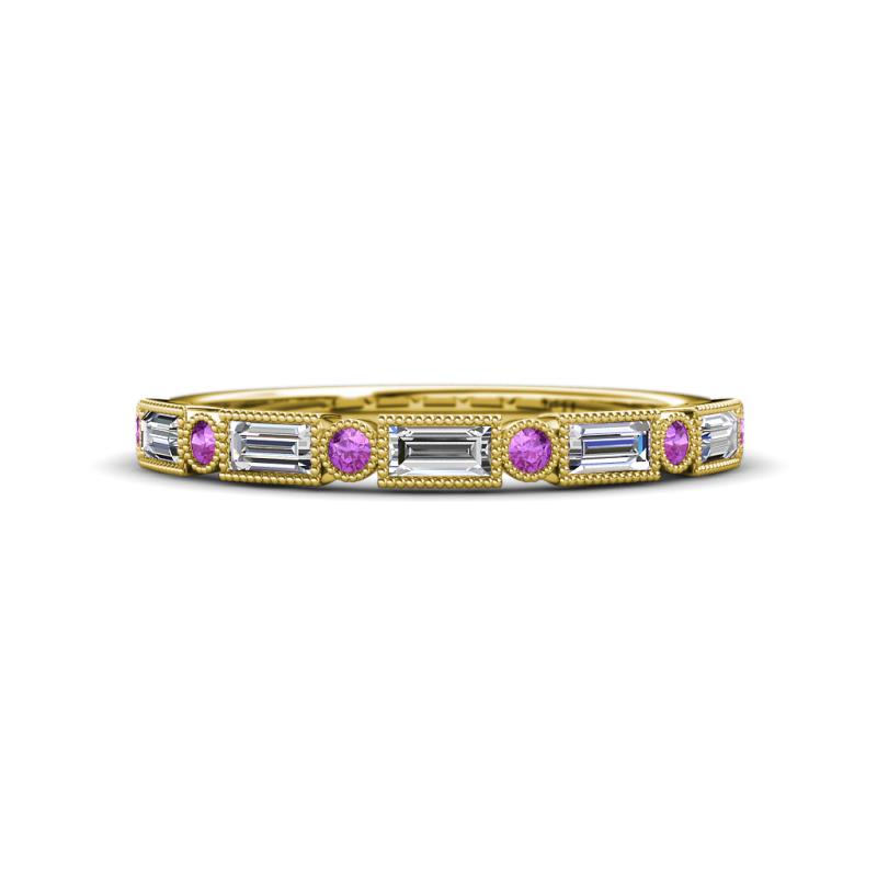 kelli Baguette Diamond and Round Amethyst Milgrain 11 Stone Wedding Band 
