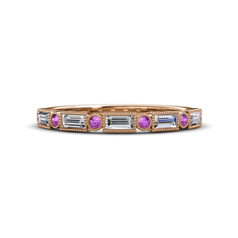 kelli Baguette Diamond and Round Amethyst Milgrain 11 Stone Wedding Band 
