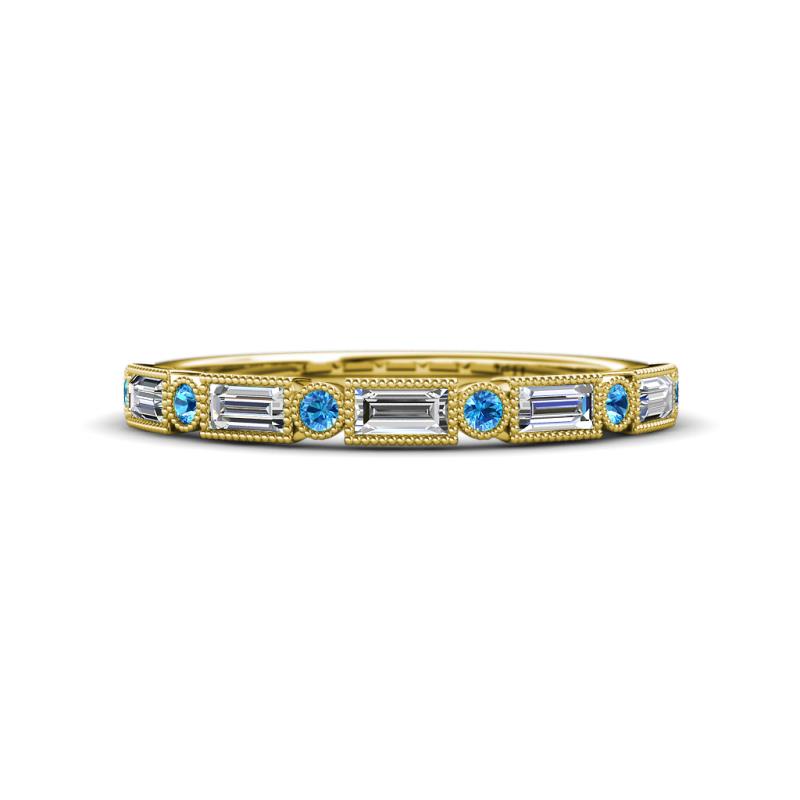 kelli Baguette Diamond and Round Blue Topaz Milgrain 11 Stone Wedding Band 