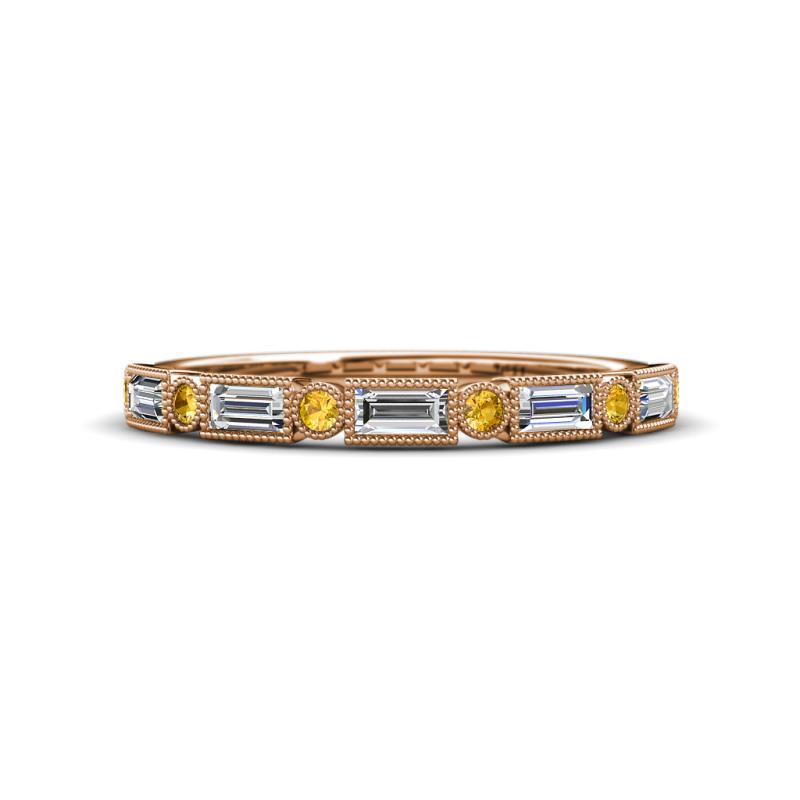 kelli Baguette Diamond and Round Citrine Milgrain 11 Stone Wedding Band 