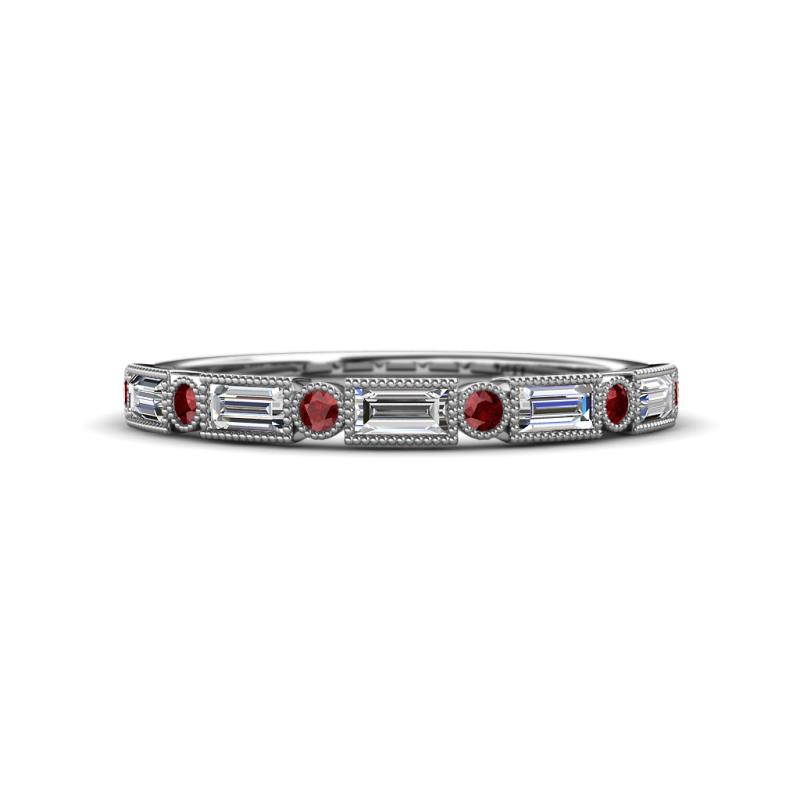 kelli Baguette Diamond and Round Red Garnet Milgrain 11 Stone Wedding Band 