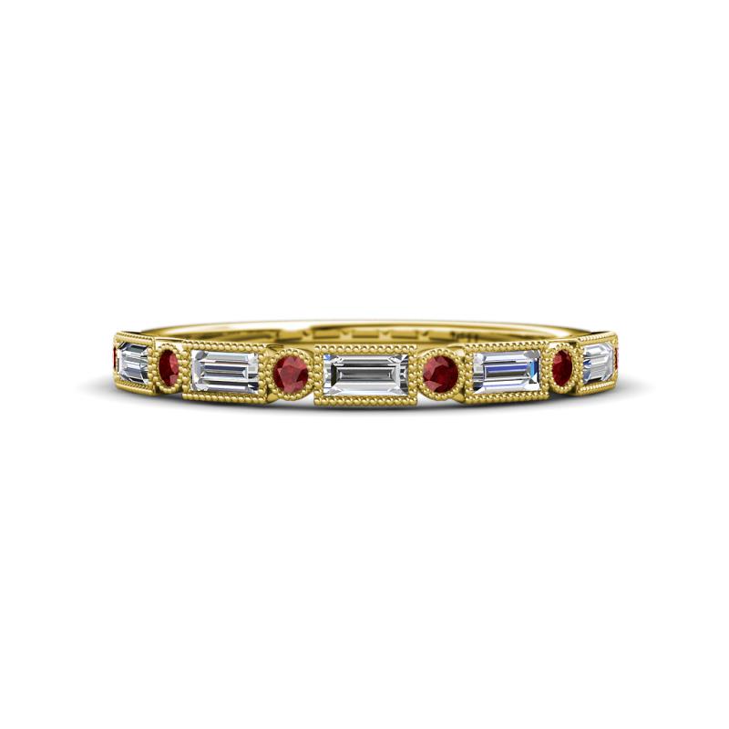 kelli Baguette Diamond and Round Red Garnet Milgrain 11 Stone Wedding Band 