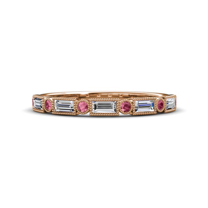 kelli Baguette Diamond and Round Rhodolite Garnet Milgrain Wedding Band 