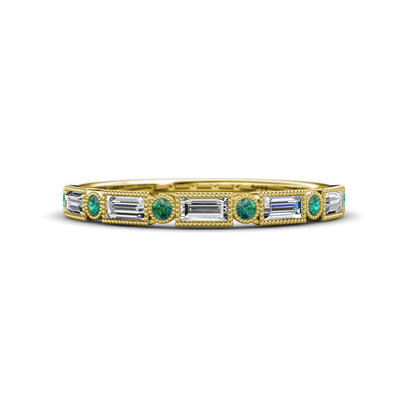 kelli Baguette Diamond and Round Emerald Milgrain Wedding Band 