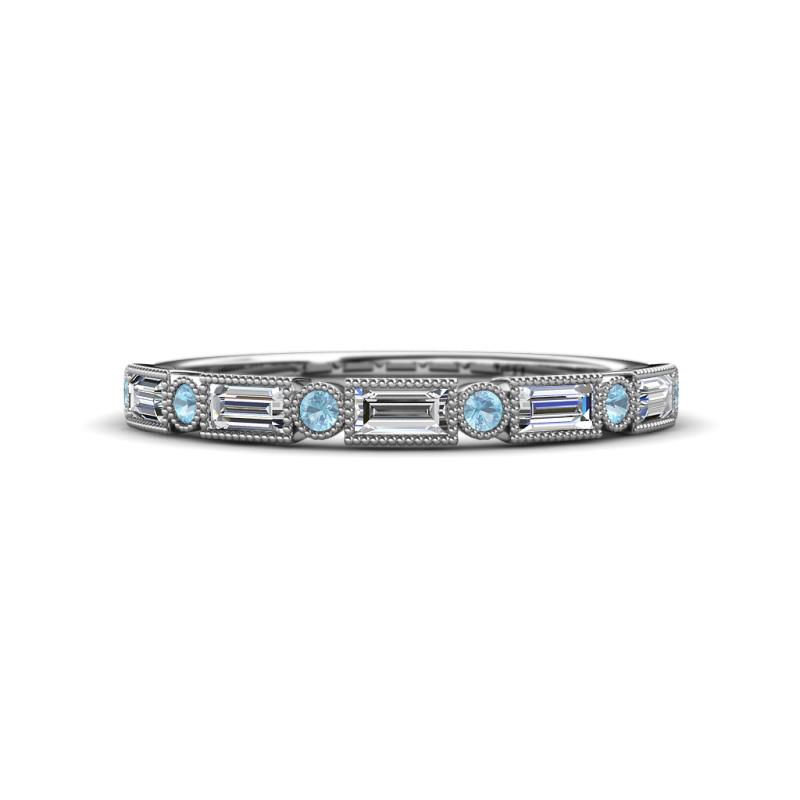 kelli Baguette Diamond and Round Aquamarine Milgrain Wedding Band 
