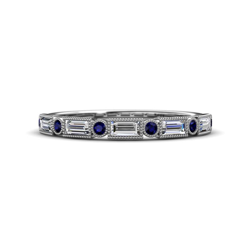kelli Baguette Diamond and Round Blue Sapphire Milgrain 11 Stone Wedding Band 