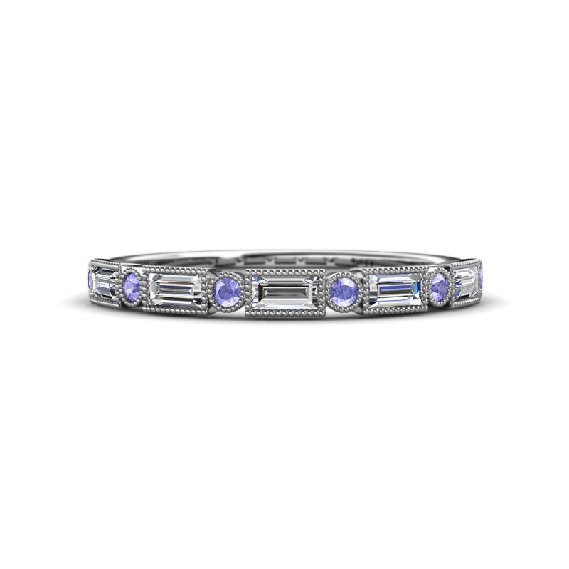 kelli Baguette Diamond and Round Tanzanite Milgrain Wedding Band 