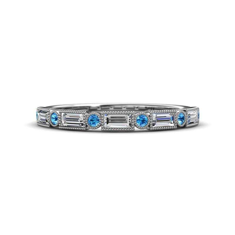 kelli Baguette Diamond and Round Blue Topaz Milgrain 11 Stone Wedding Band 