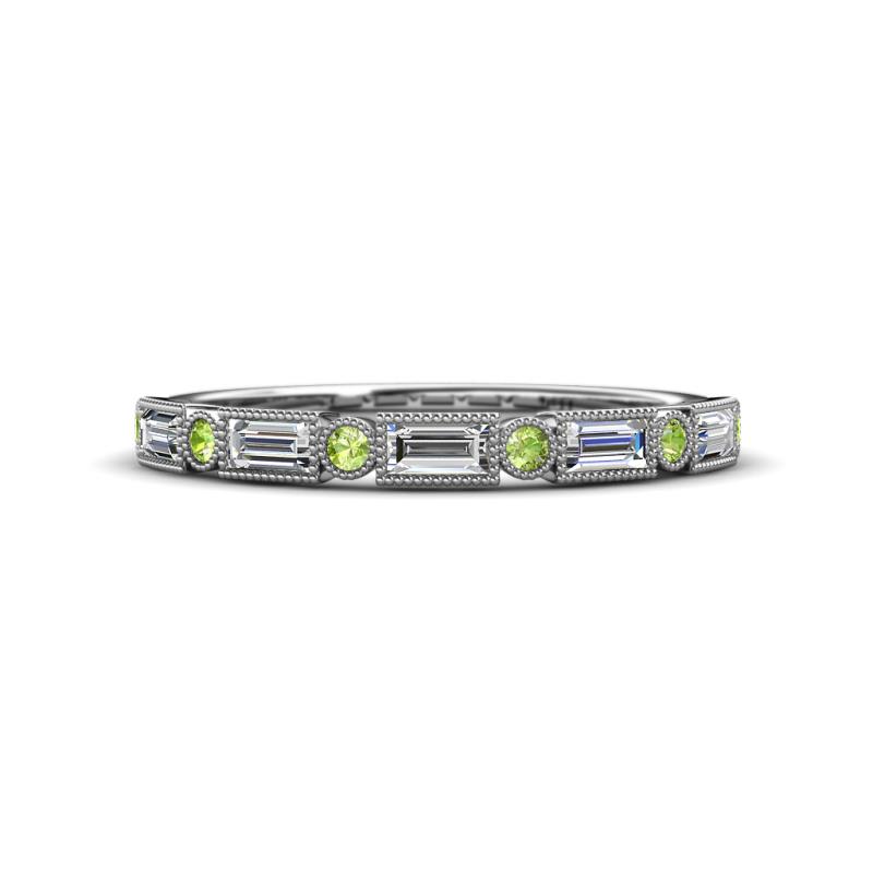 kelli Baguette Diamond and Round Peridot Milgrain Wedding Band 