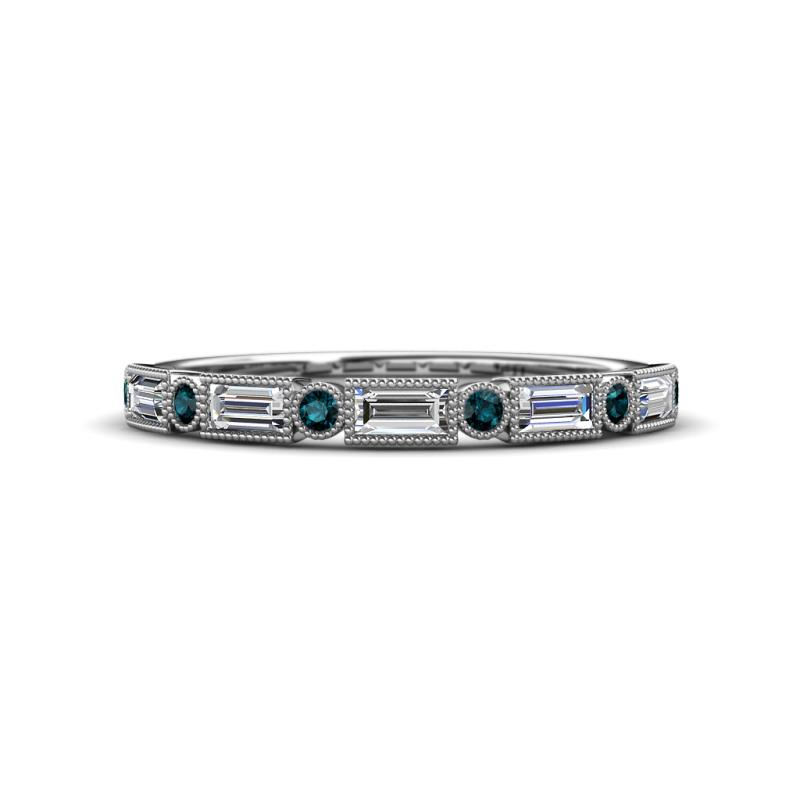 kelli Baguette Diamond and Round London Blue Topaz Milgrain Wedding Band 