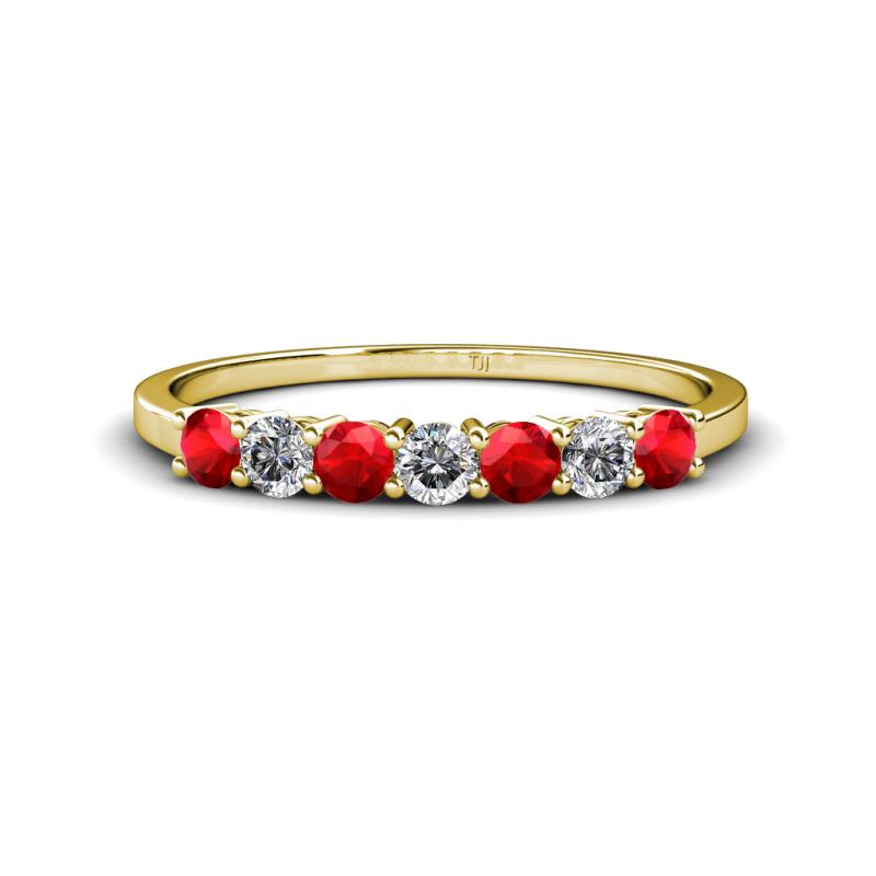Vivian 3.00 mm Ruby and Lab Grown Diamond 7 Stone Wedding Band 
