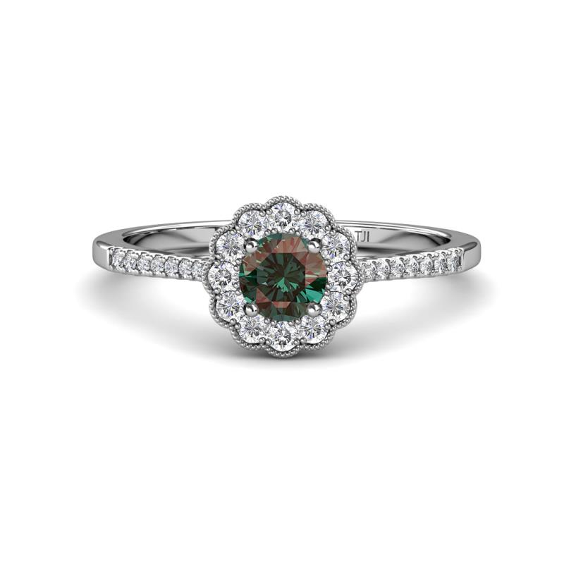 Caline Desire Round Lab Created Alexandrite and Round Diamond Floral Halo Engagement Ring 
