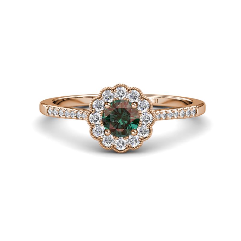 Caline Desire Round Lab Created Alexandrite and Round Diamond Floral Halo Engagement Ring 