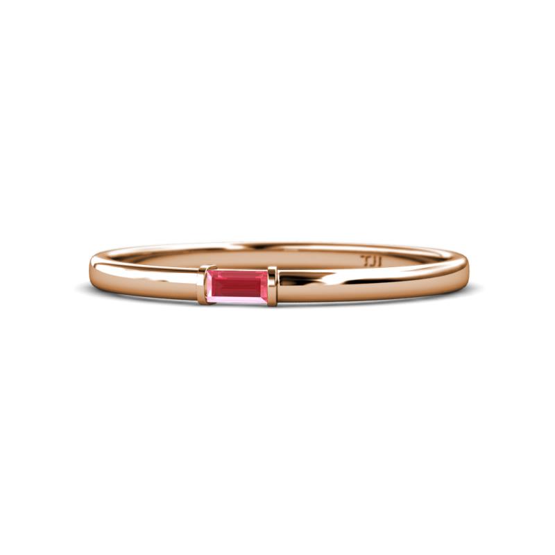 Riley Bold 4x2 mm Baguette Pink Tourmaline Minimalist Solitaire Promise Ring 