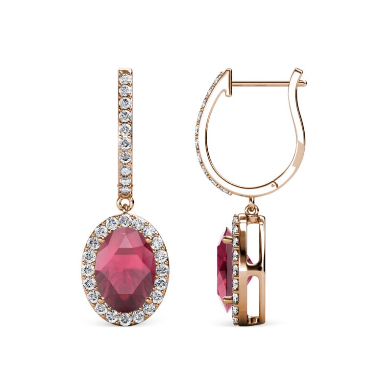 Ilona Oval Cut Rhodolite Garnet and Diamond Halo Dangling Earrings 