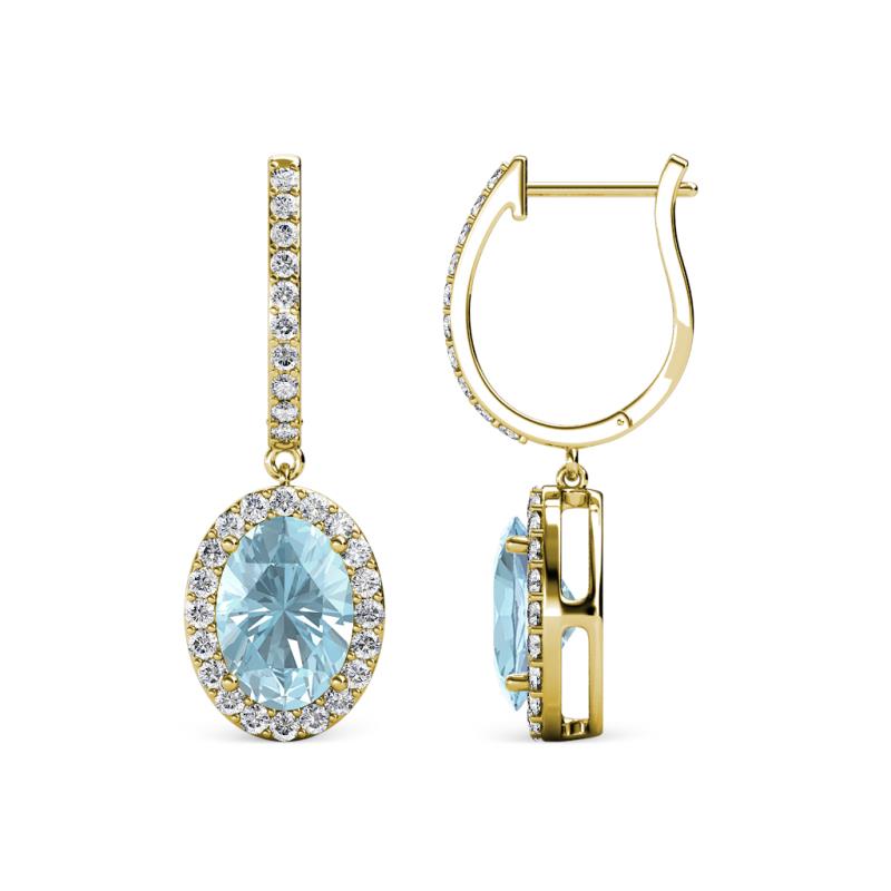 Ilona Oval Cut Aquamarine and Diamond Halo Dangling Earrings 