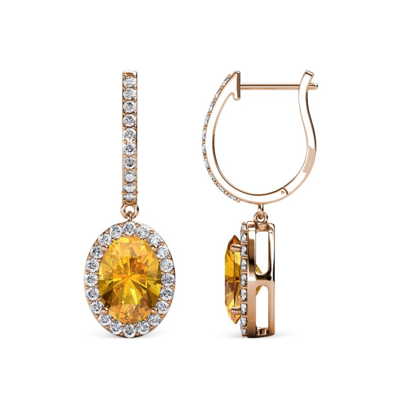 Ilona Oval Cut Citrine and Diamond Halo Dangling Earrings 