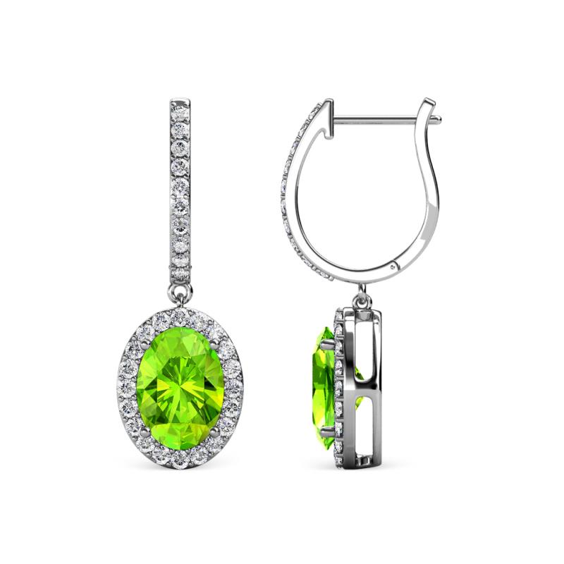 Ilona Oval Cut Peridot and Diamond Halo Dangling Earrings 