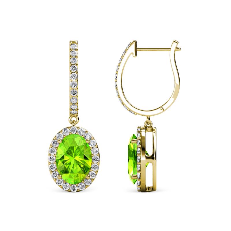 Ilona Oval Cut Peridot and Diamond Halo Dangling Earrings 