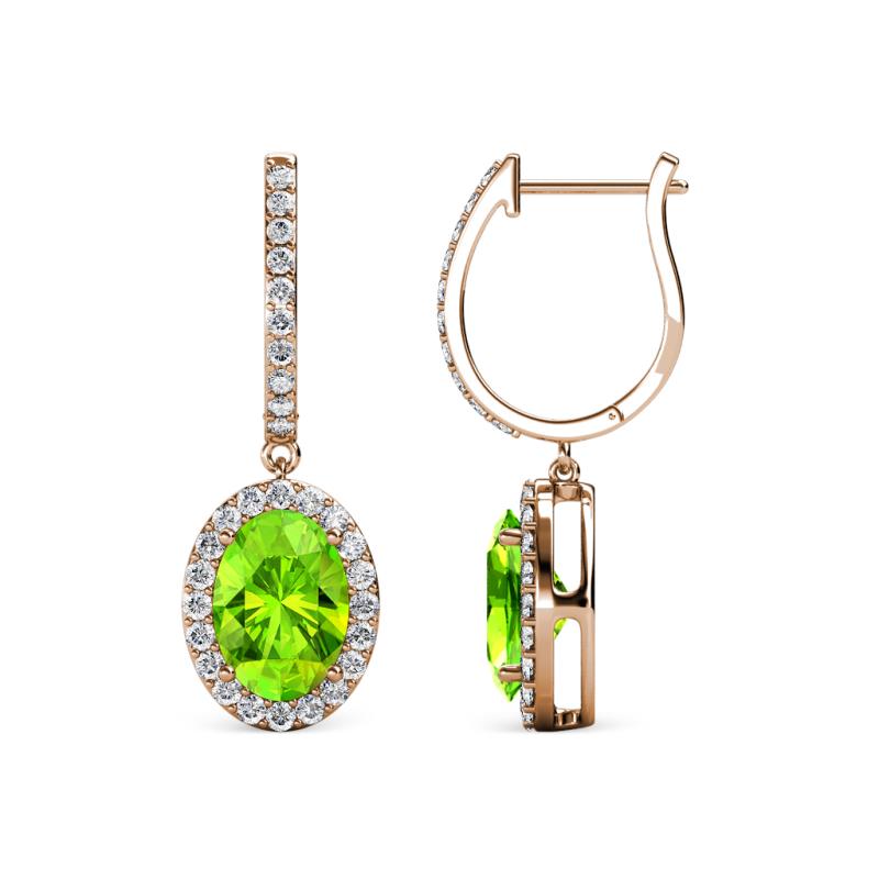 Ilona Oval Cut Peridot and Diamond Halo Dangling Earrings 