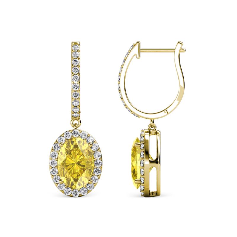Ilona Oval Cut Yellow Sapphire and Diamond Halo Dangling Earrings 
