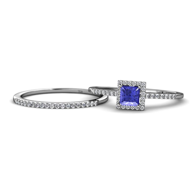 Junia 5.50 mm Princess Cut Tanzanite and Round Diamond Bridal Set Ring 