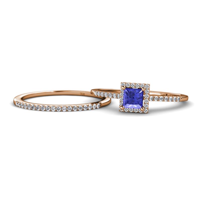 Junia 5.50 mm Princess Cut Tanzanite and Round Diamond Bridal Set Ring 