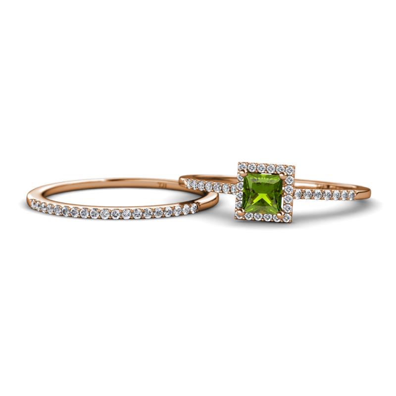Junia 5.50 mm Princess Cut Peridot and Round Diamond Bridal Set Ring 