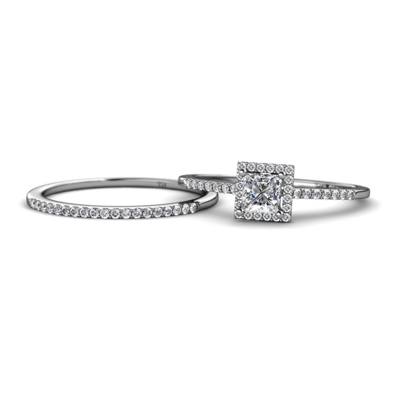 Junia 5.50 mm Princess Cut Diamond and Round Diamond Bridal Set Ring 