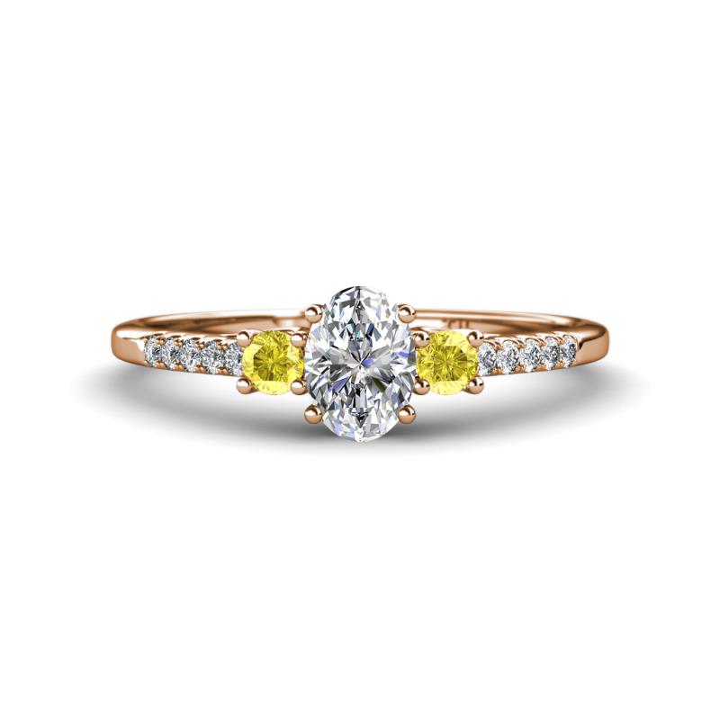 Arista Classic Oval Cut Diamond and Round Yellow Sapphire Three Stone Engagement Ring 