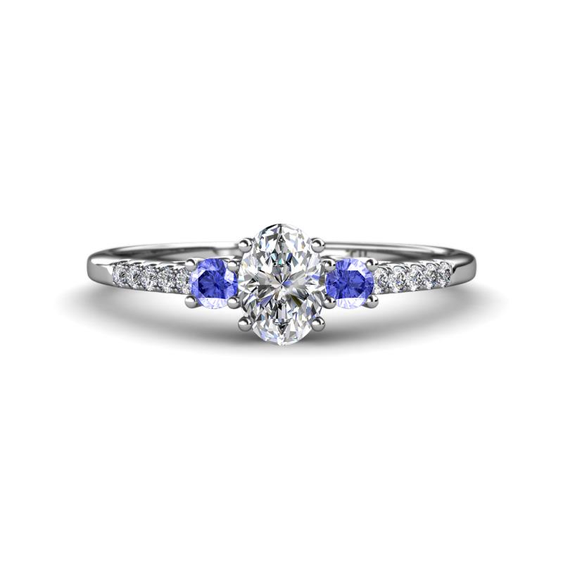 Arista Classic Oval Cut Lab Grown Diamond and Round Tanzanite Three Stone Engagement Ring 