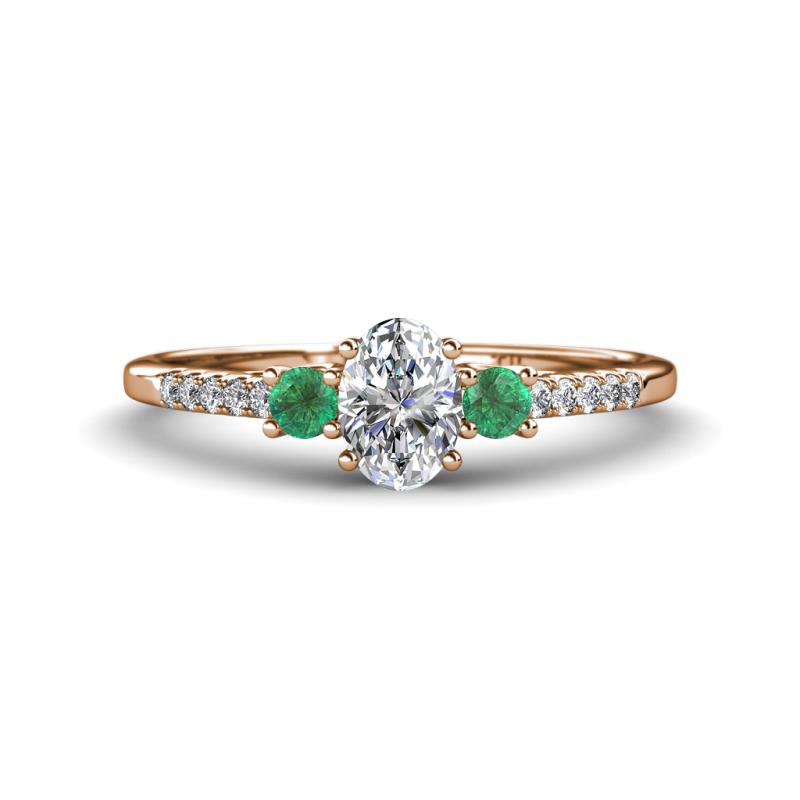 Arista Classic Oval Cut Lab Grown Diamond and Round Emerald Three Stone Engagement Ring 