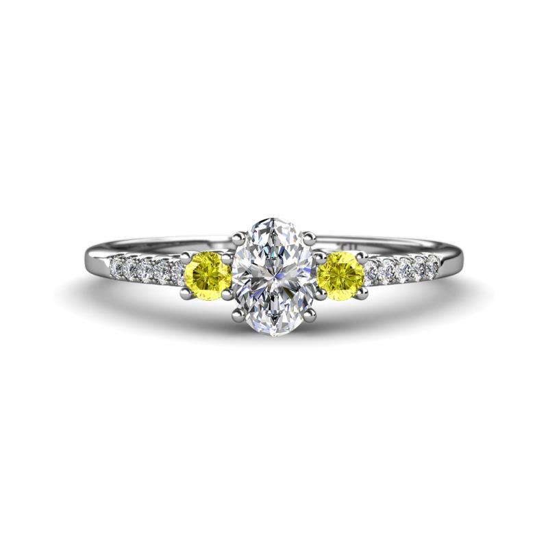 Arista Classic Oval Cut Lab Grown Diamond and Round Yellow Diamond Three Stone Engagement Ring 