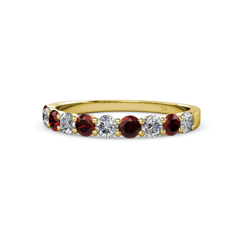 Clara 3.00 mm Red Garnet and Lab Grown Diamond 10 Stone Wedding Band 