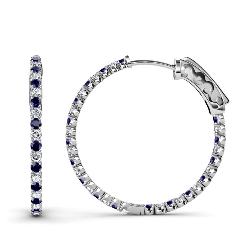 Melissa 2.92 ctw (2.30 mm) Inside Outside Round Blue Sapphire and Lab Grown Diamond Eternity Hoop Earrings 
