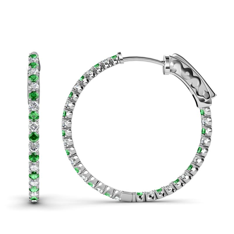 Melissa 3.08 ctw (2.30 mm) Inside Outside Round Green Garnet and Lab Grown Diamond Eternity Hoop Earrings 