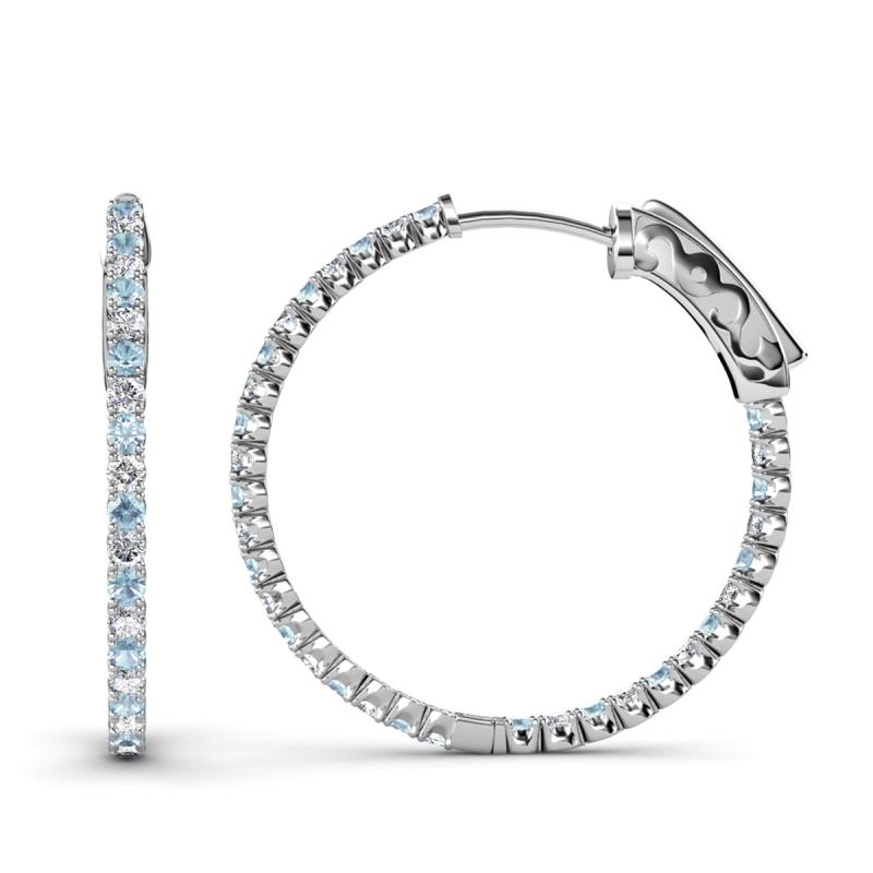 Melissa 2.40 ctw (2.30 mm) Inside Outside Round Aquamarine and Lab Grown Diamond Eternity Hoop Earrings 