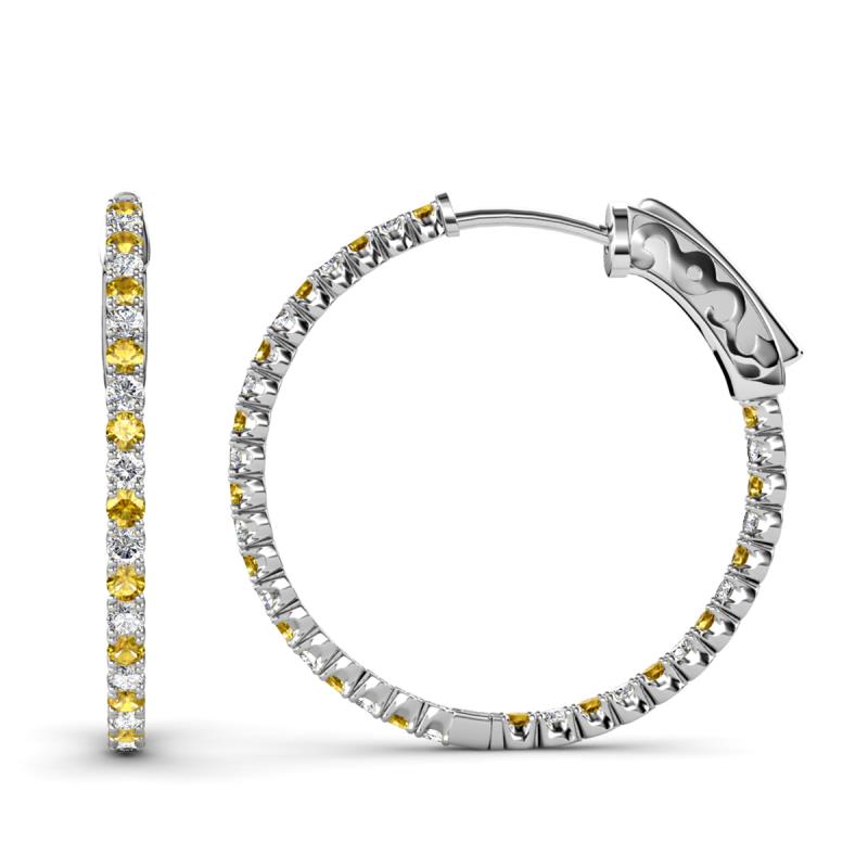 Melissa 2.40 ctw (2.30 mm) Inside Outside Round Citrine and Lab Grown Diamond Eternity Hoop Earrings 