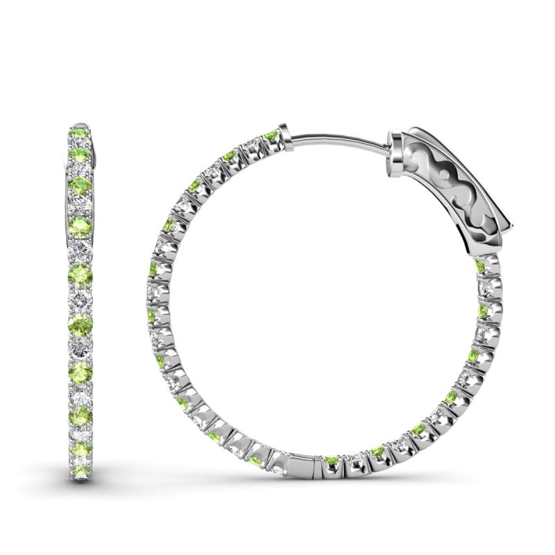 Melissa 3.30 ctw (2.30 mm) Inside Outside Round Peridot and Lab Grown Diamond Eternity Hoop Earrings 