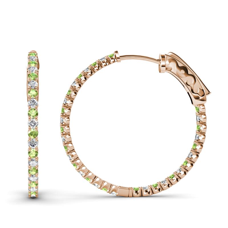 Melissa 3.30 ctw (2.30 mm) Inside Outside Round Peridot and Lab Grown Diamond Eternity Hoop Earrings 