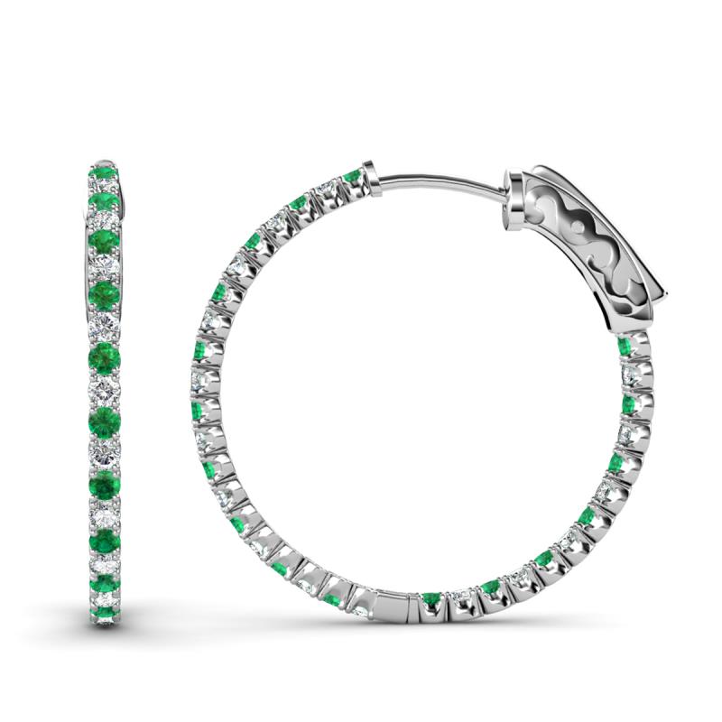 Melissa 2.40 ctw (2.30 mm) Inside Outside Round Emerald and Lab Grown Diamond Eternity Hoop Earrings 