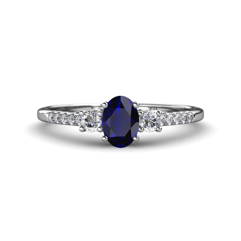 Arista Classic Oval Cut Blue Sapphire and Round Diamond Three Stone Engagement Ring 