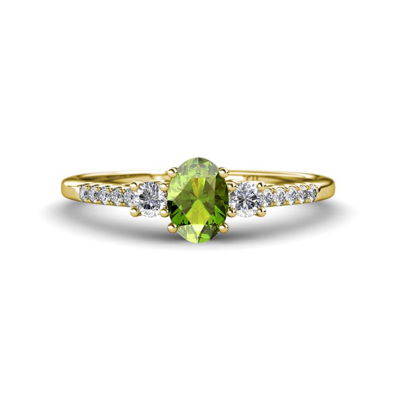Arista Classic Oval Cut Peridot and Round Diamond Three Stone Engagement Ring 