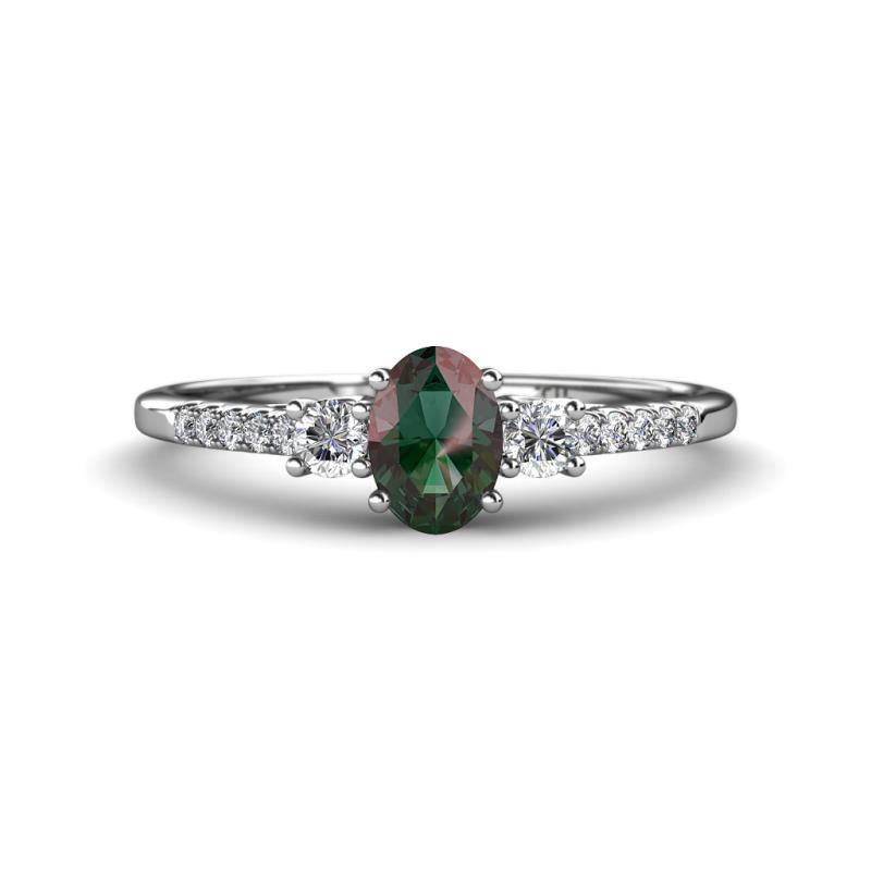 Arista Classic Oval Cut Created Alexandrite and Round Lab Diamond Three Stone Engagement Ring 