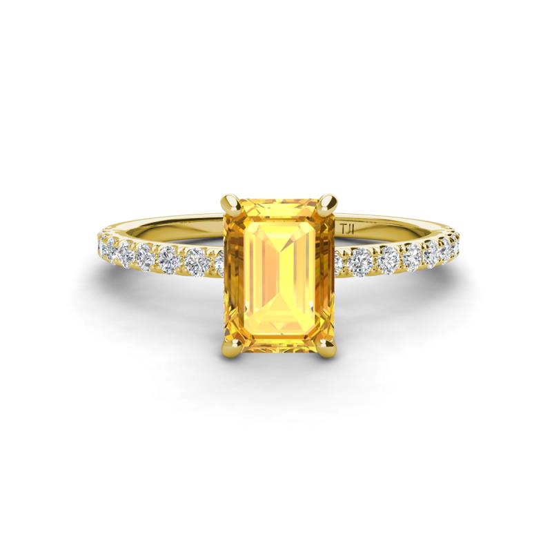 Charlotte Desire 8x6 mm Emerald Cut Citrine and Round Diamond Hidden Halo Engagement Ring 