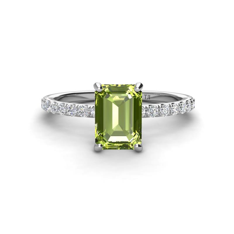 Charlotte Desire 8x6 mm Emerald Cut Peridot and Round Diamond Hidden Halo Engagement Ring 
